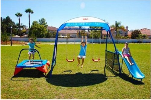 Ironkids Outdoor Trampoline with Swing and Slide