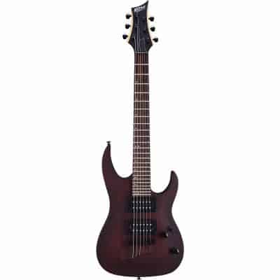 Mitchell MM100 Mini Double Cutaway Electric Guitar Walnut Stain