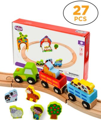 Kidzzy Toys 27 Pieces Wooden Train Set