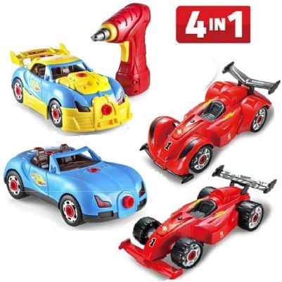 Prextex 4 in 1 Build Your Own Racer Car Set STEM Toy