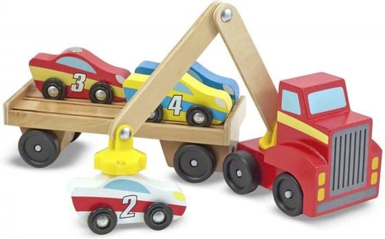 Melissa & Doug Magnetic Car Loader Wooden Toy Set