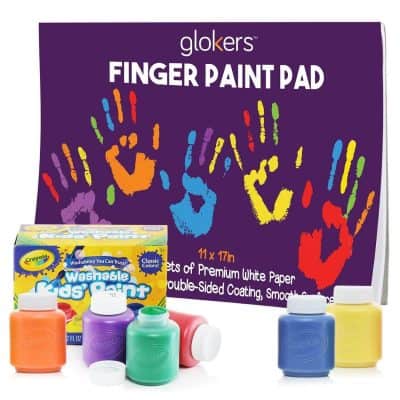 glokers Finger Paint Paper Pad Bundle with 6 Crayola Washable Paint for Toddlers