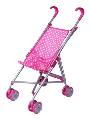 Precious Toys Pink & White Polka Dots Foldable Doll Stroller with Swivel Wheels