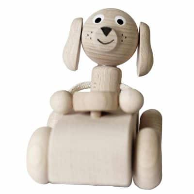 Ella & Frederik Natural Wooden Pull-Along Dog in The Car