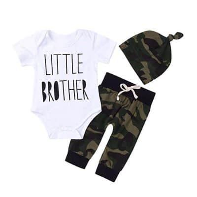 3Pcs Baby Boys Little Brother Camouflage Romper