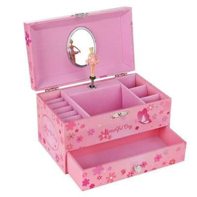 SONGMICS Ballerina Music Jewelry Box Storage Case with Drawer