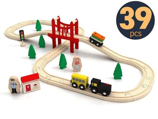 Wooden Train Set Starter 39-Piece Track Pack