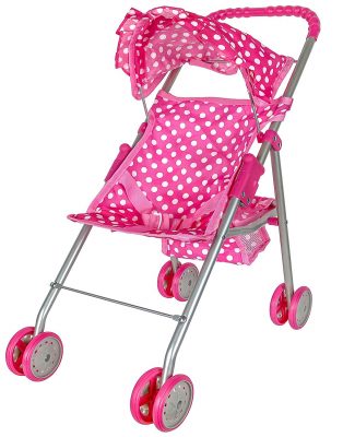 Precious Toys Pink & White Polka Dots Foldable Doll Stroller with Hood