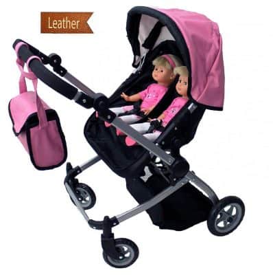 Babyboo Luxury Leather Look Twin Doll Pram/Stroller