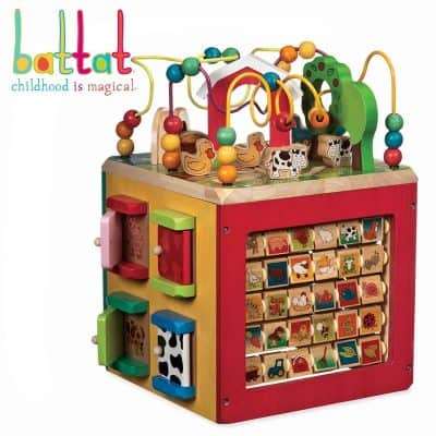 Battat Wooden Activity Cube – Discover Farm Animals Activity Center