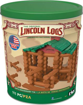 LINCOLN LOGS- 100th Anniversary Tin -111 All- wood Pieces