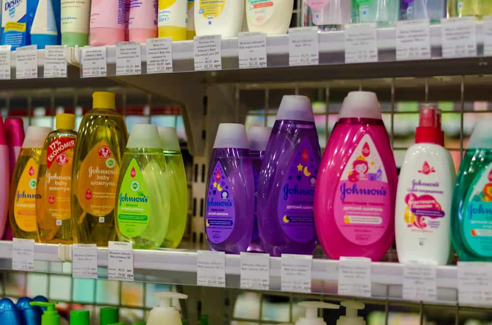 Baby cleaning products on a shelf