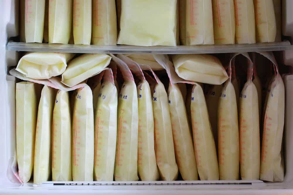 breastmilk storage bags in freezer