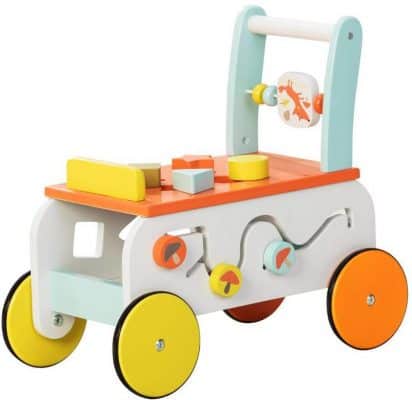 Labebe New Design Baby Walker with Wheel, 3-in-1 Orange Wooden Activity Walker for Baby