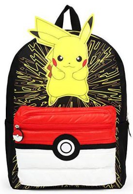 Pokemon 3D Pikachu with Puff’d Pokeball Pocket Backpack School Bag